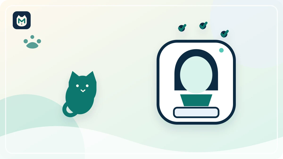 Illustration d'un chat observant une litière automatique générique avec des repères de choix