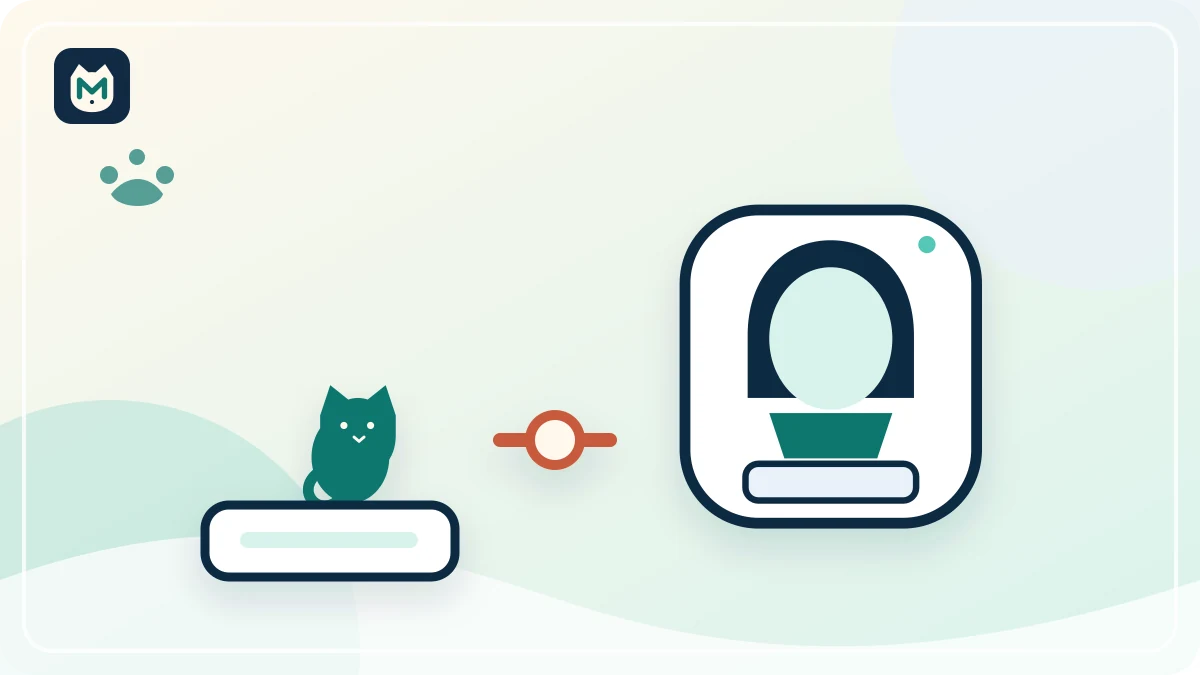 Petit chaton à côté d'une litière automatique éteinte et d'un bac classique