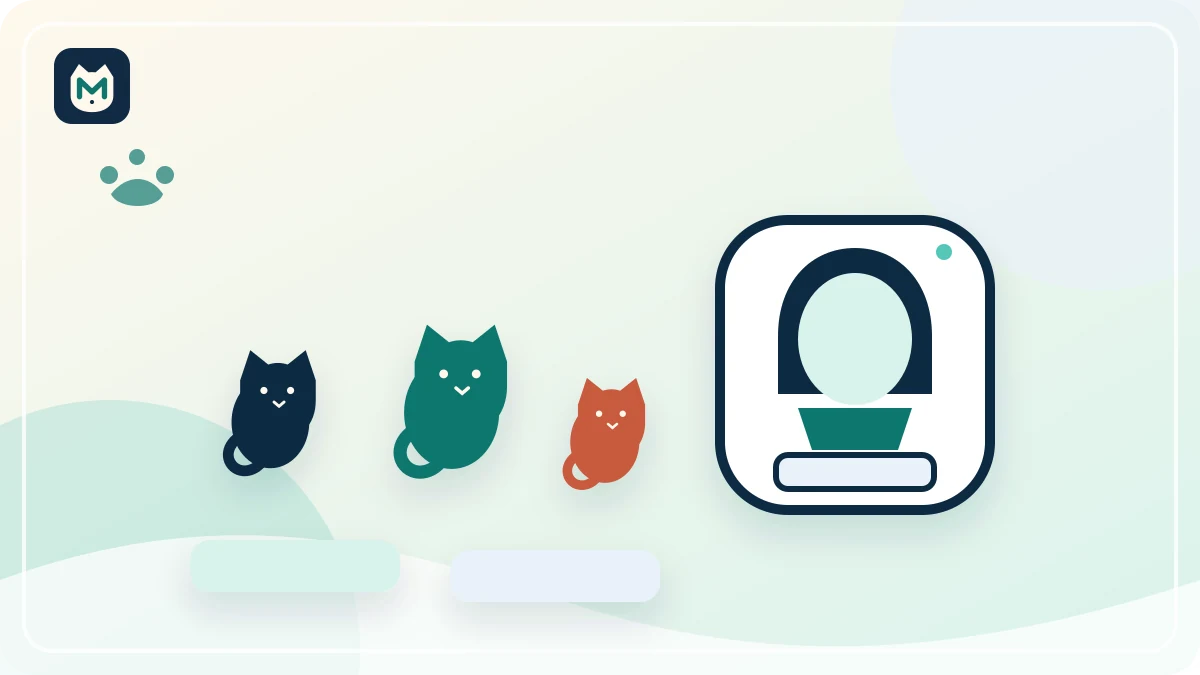 Trois chats avec une litière automatique et plusieurs ressources de toilette