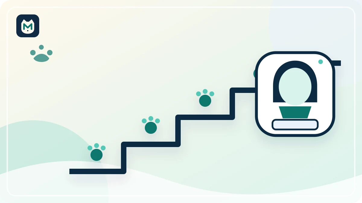 Empreintes de chat progressant par étapes vers une litière automatique