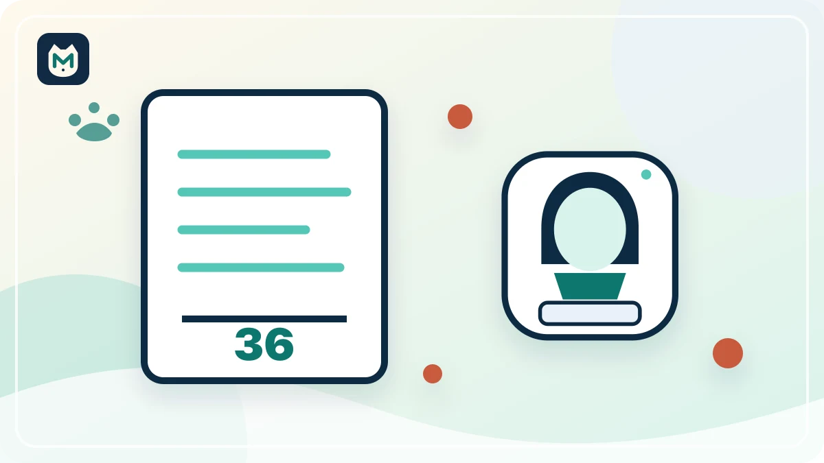 Illustration d'une litière automatique à côté d'une fiche de calcul du coût total sur 36 mois